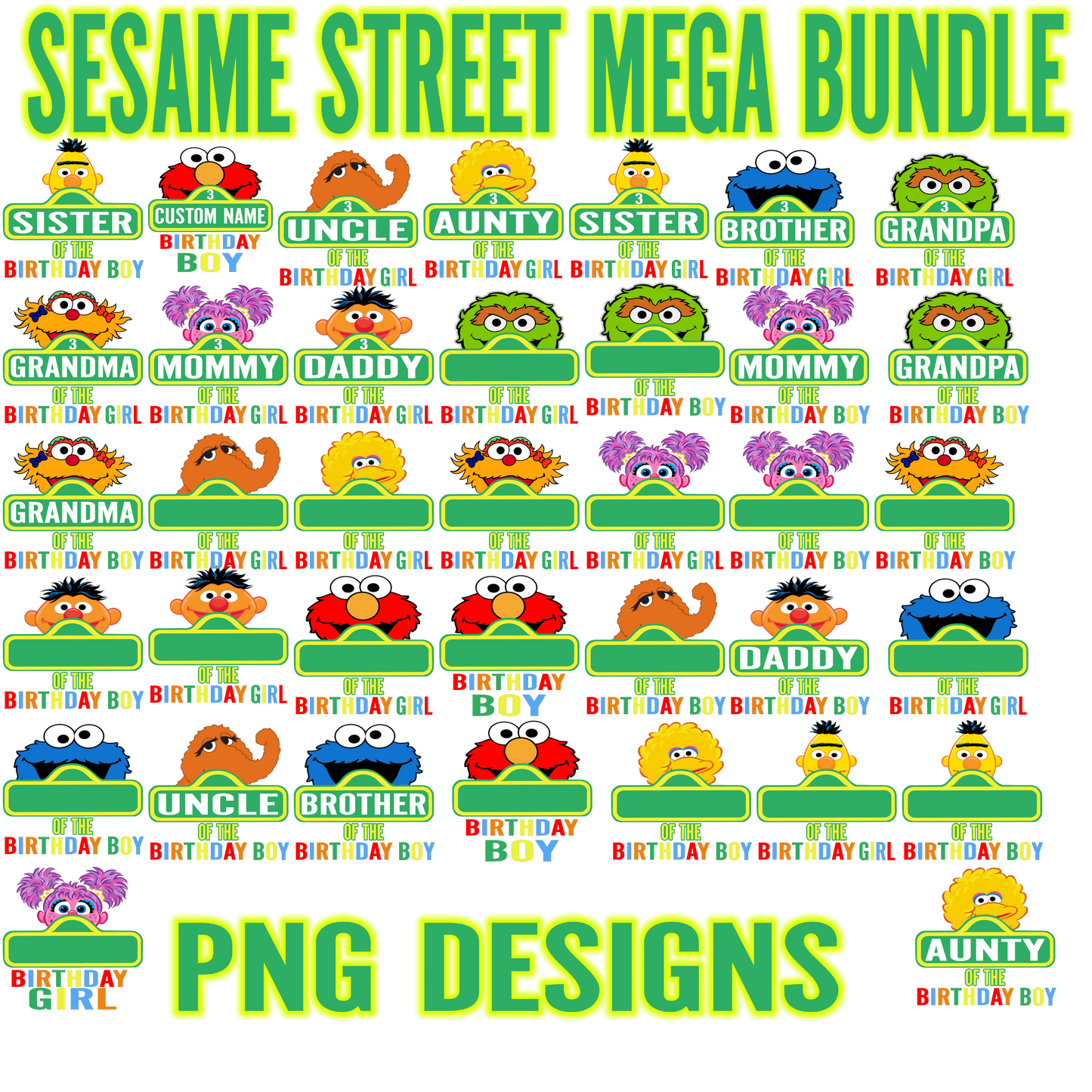 Sesame Street Mega Bundle PNG Files for Birthday's!