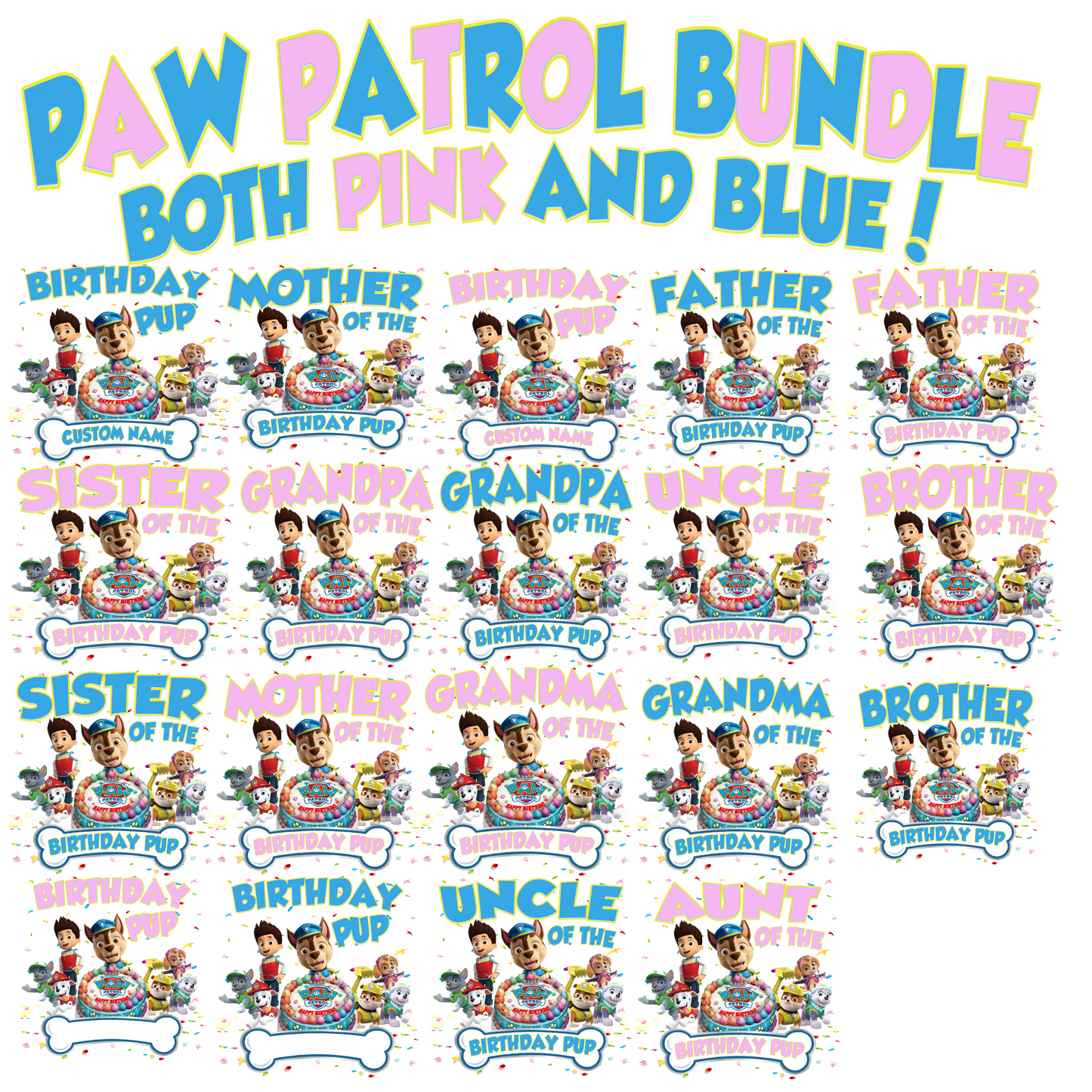 Paw Patrol boy and Girl Birthday Family Bundle PNG Files