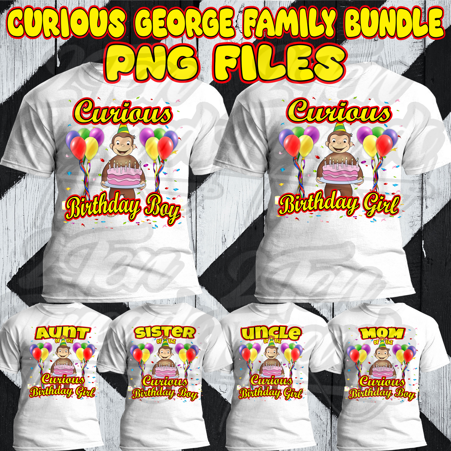Custom Curious George Birthday Bundle Family PNG Files!